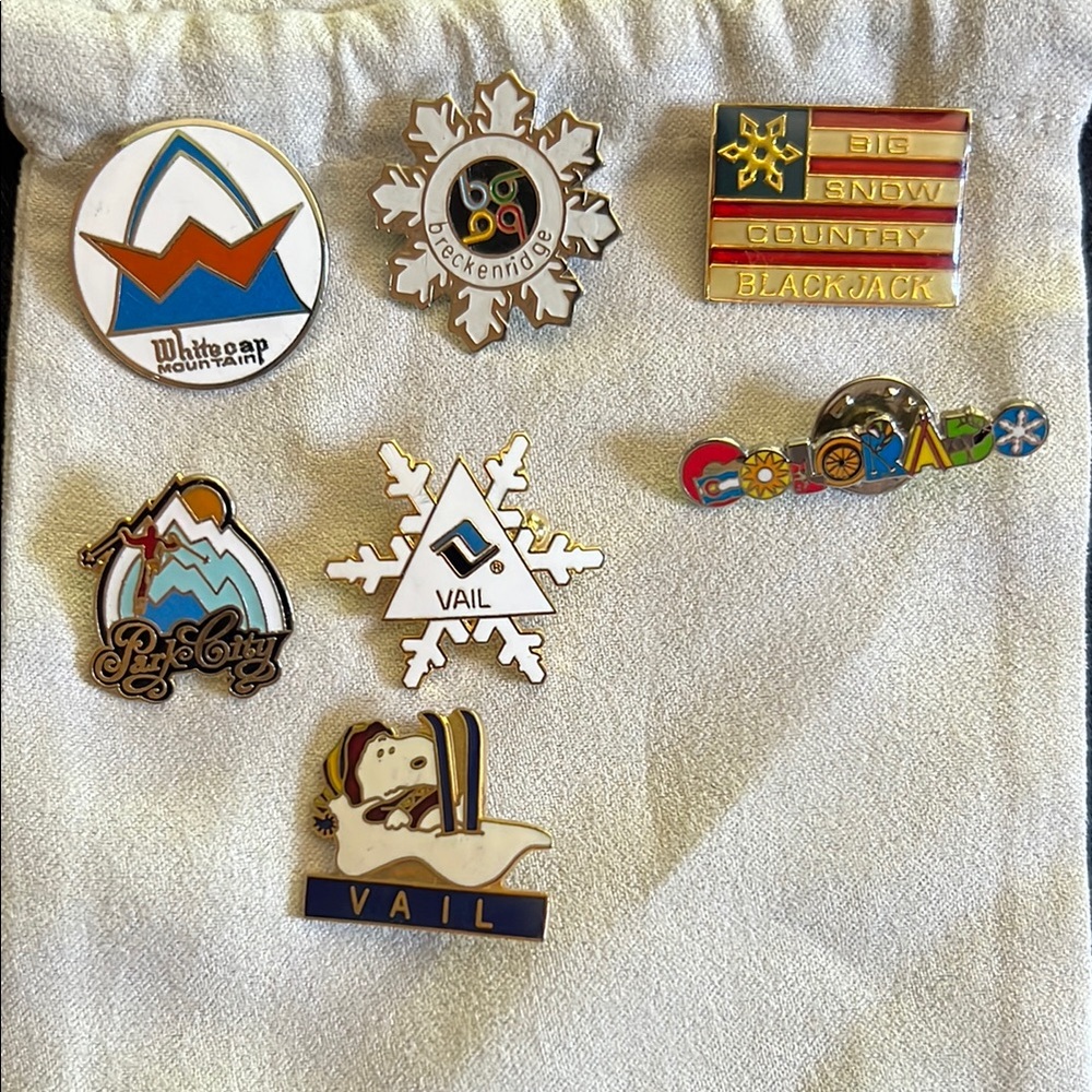 Ski Resort Pin Set with Snowflake Designs